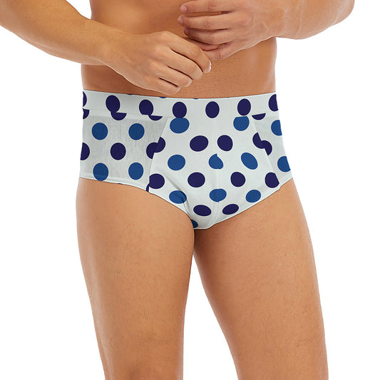 White And Blue Polka Dot Pattern Print Men's Briefs