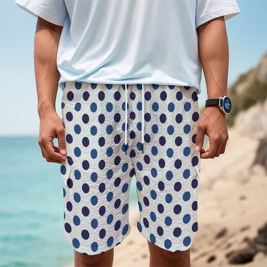 White And Blue Polka Dot Pattern Print Men's Cargo Shorts