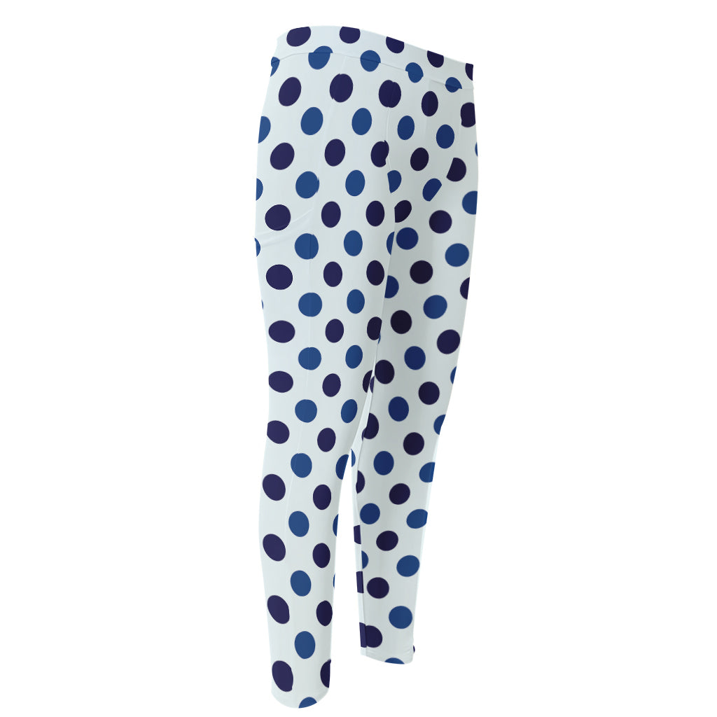 White And Blue Polka Dot Pattern Print Men's Compression Pants