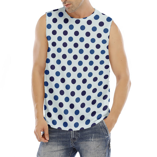 White And Blue Polka Dot Pattern Print Men's Fitness Tank Top