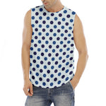 White And Blue Polka Dot Pattern Print Men's Fitness Tank Top