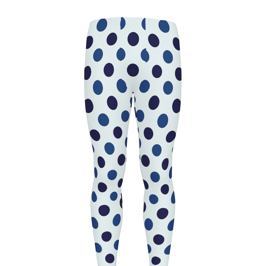 White And Blue Polka Dot Pattern Print Men's leggings