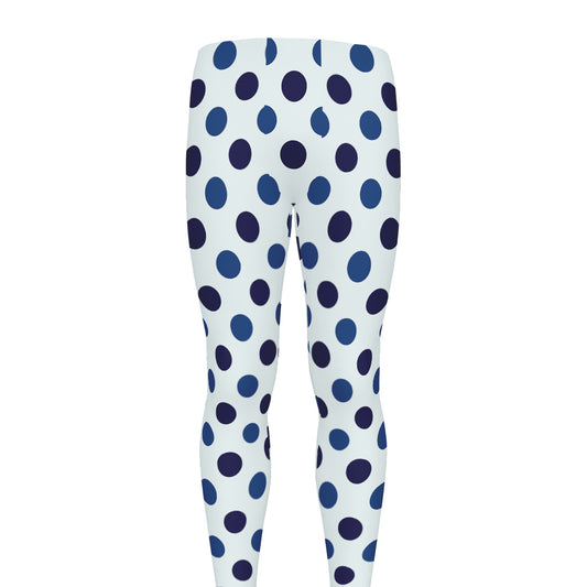 White And Blue Polka Dot Pattern Print Men's leggings