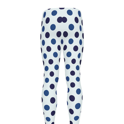 White And Blue Polka Dot Pattern Print Men's leggings
