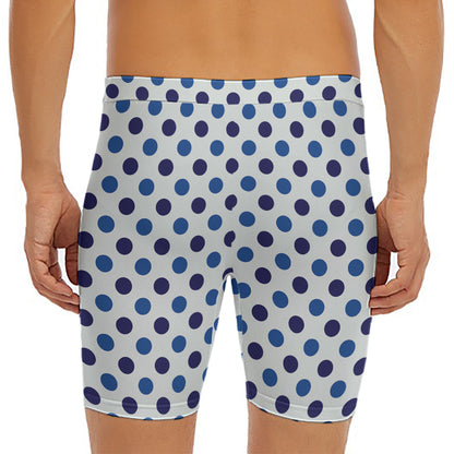 White And Blue Polka Dot Pattern Print Men's Long Boxer Briefs