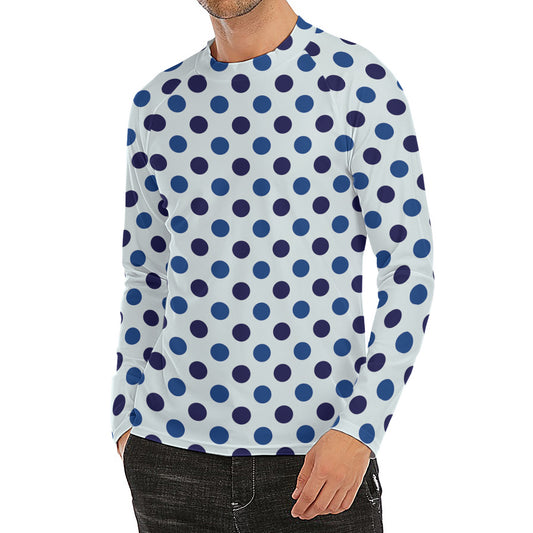 White And Blue Polka Dot Pattern Print Men's Long Sleeve Rash Guard