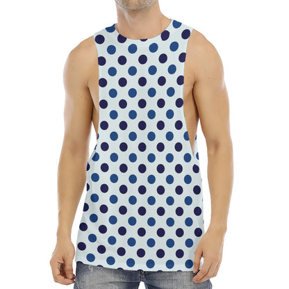 White And Blue Polka Dot Pattern Print Men's Muscle Tank Top