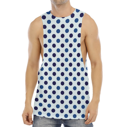 White And Blue Polka Dot Pattern Print Men's Muscle Tank Top