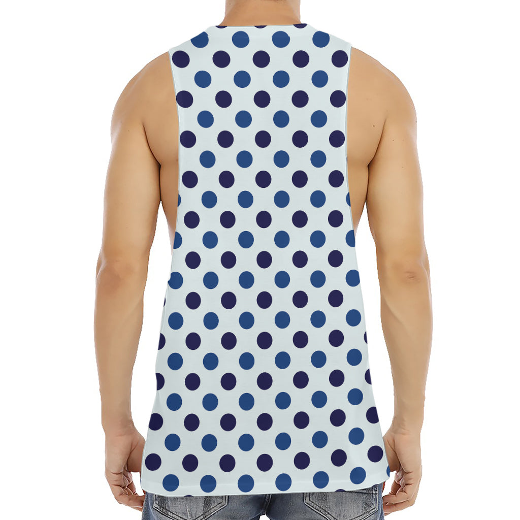 White And Blue Polka Dot Pattern Print Men's Muscle Tank Top