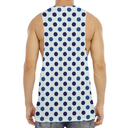 White And Blue Polka Dot Pattern Print Men's Muscle Tank Top