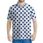 White And Blue Polka Dot Pattern Print Men's Polo Shirt