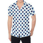 White And Blue Polka Dot Pattern Print Men's Shirt