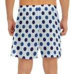 White And Blue Polka Dot Pattern Print Men's Split Running Shorts