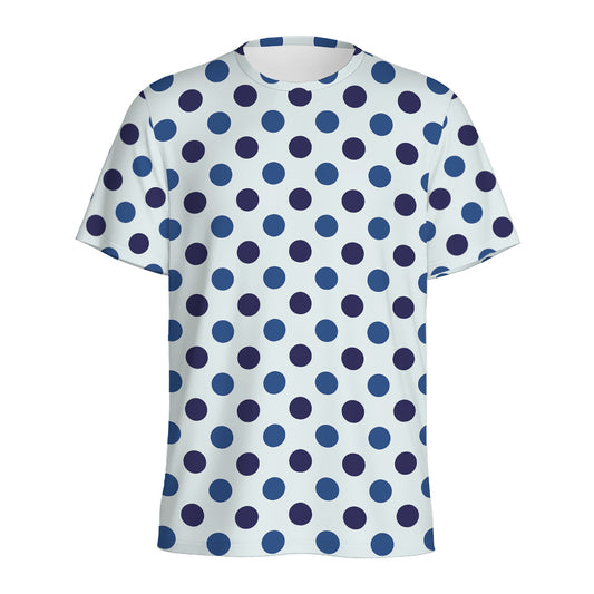 White And Blue Polka Dot Pattern Print Men's Sports T-Shirt