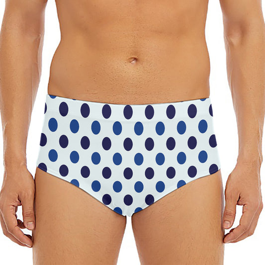 White And Blue Polka Dot Pattern Print Men's Triangle Swim Briefs
