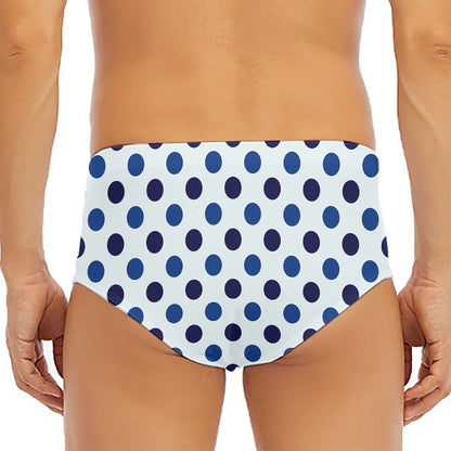 White And Blue Polka Dot Pattern Print Men's Triangle Swim Briefs