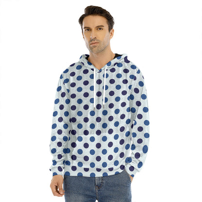 White And Blue Polka Dot Pattern Print Men's Velvet Pullover Hoodie