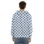 White And Blue Polka Dot Pattern Print Men's Velvet Pullover Hoodie