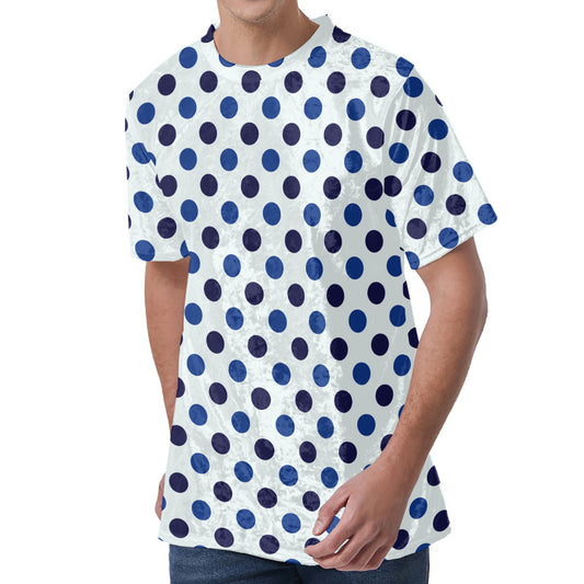 White And Blue Polka Dot Pattern Print Men's Velvet T-Shirt