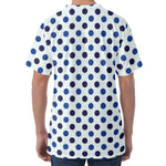 White And Blue Polka Dot Pattern Print Men's Velvet T-Shirt