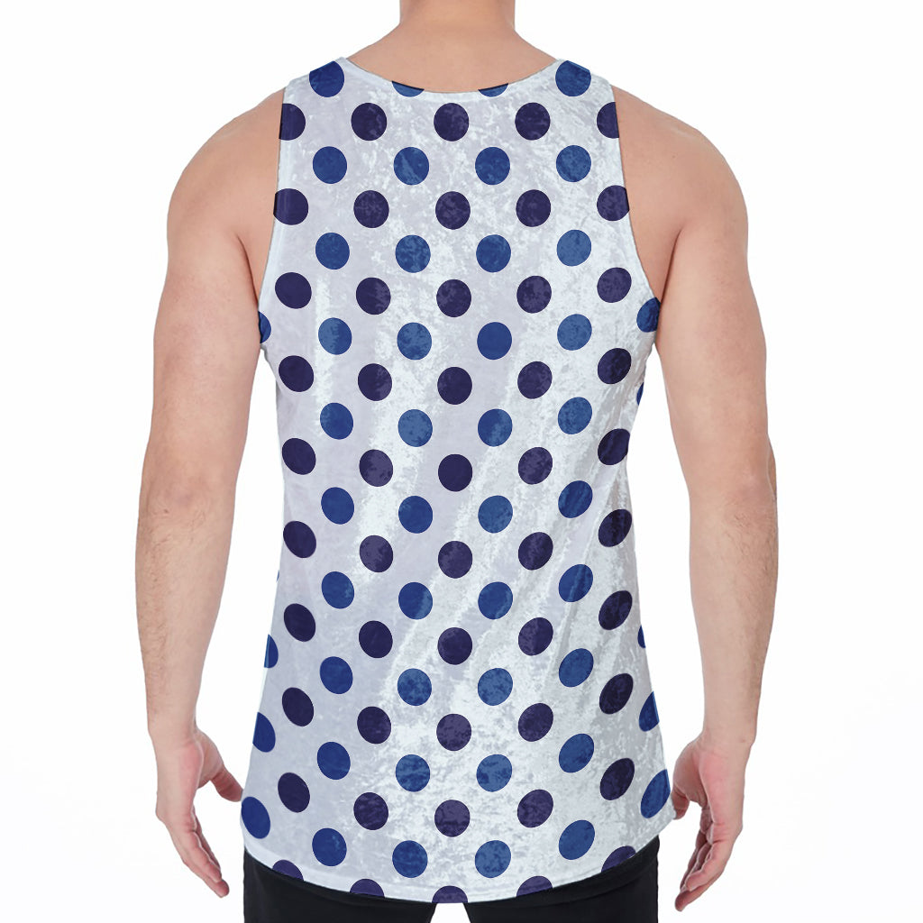 White And Blue Polka Dot Pattern Print Men's Velvet Tank Top