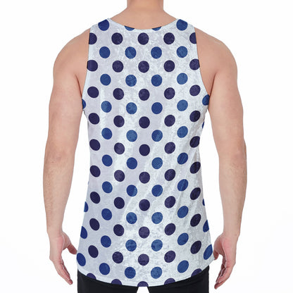 White And Blue Polka Dot Pattern Print Men's Velvet Tank Top