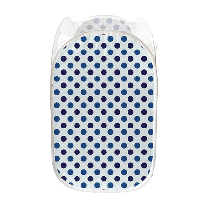 White And Blue Polka Dot Pattern Print Mesh Laundry Hamper