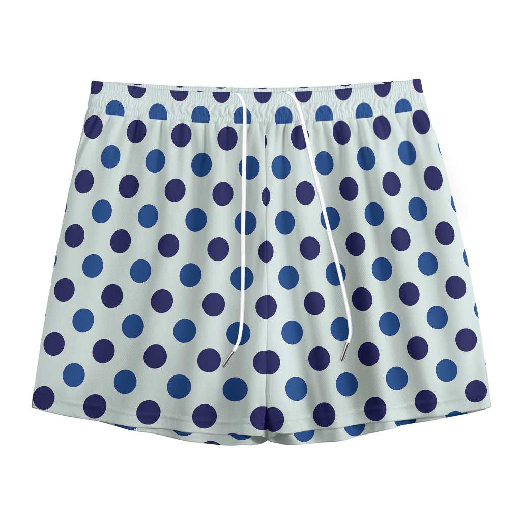 White And Blue Polka Dot Pattern Print Mesh Shorts