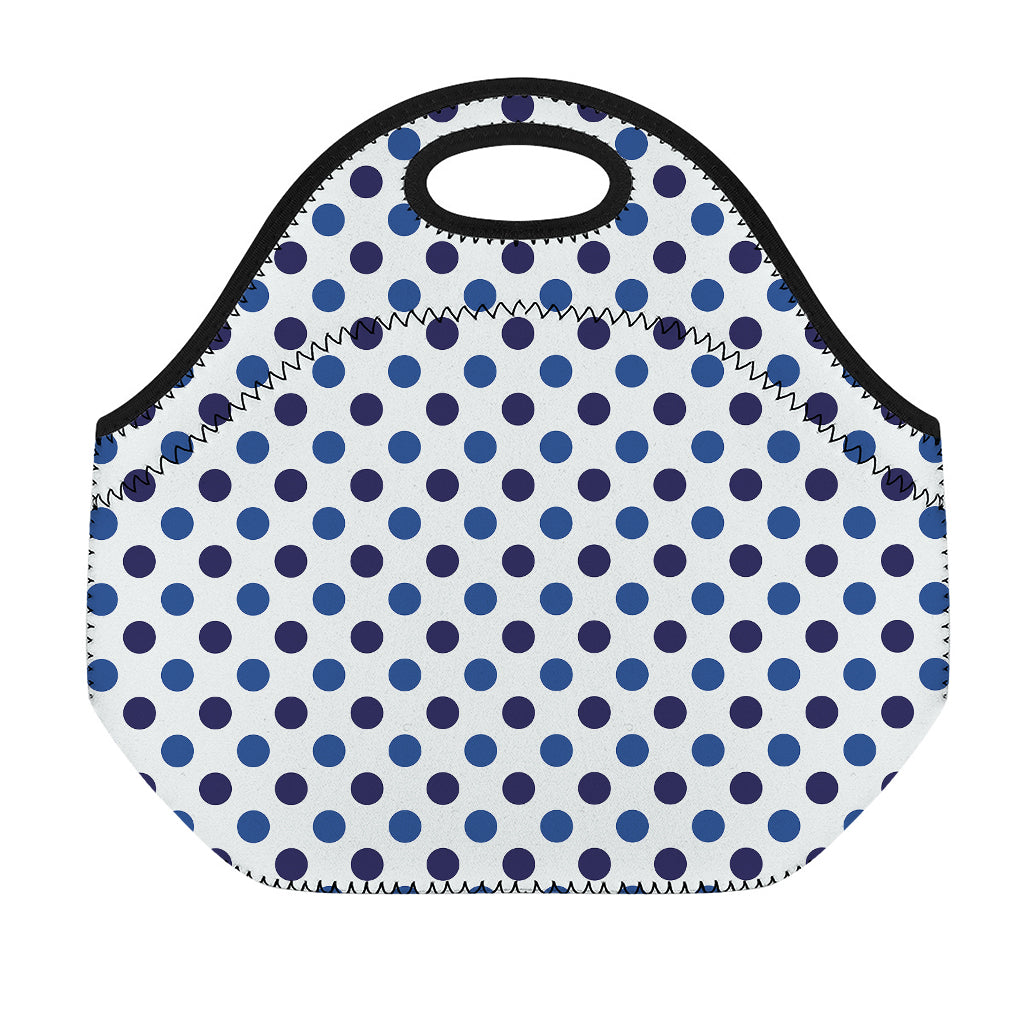 White And Blue Polka Dot Pattern Print Neoprene Lunch Bag
