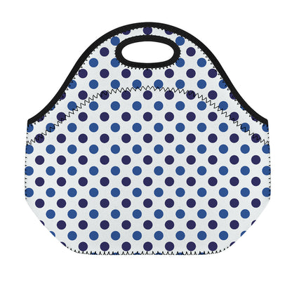 White And Blue Polka Dot Pattern Print Neoprene Lunch Bag