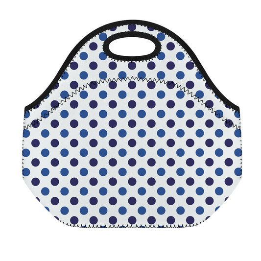White And Blue Polka Dot Pattern Print Neoprene Lunch Bag