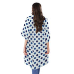 White And Blue Polka Dot Pattern Print Open Front Beach Cover Up