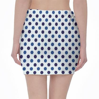 White And Blue Polka Dot Pattern Print Pencil Mini Skirt