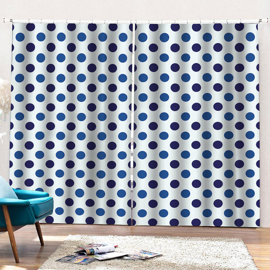 White And Blue Polka Dot Pattern Print Pencil Pleat Curtains