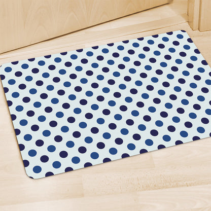 White And Blue Polka Dot Pattern Print Polyester Doormat