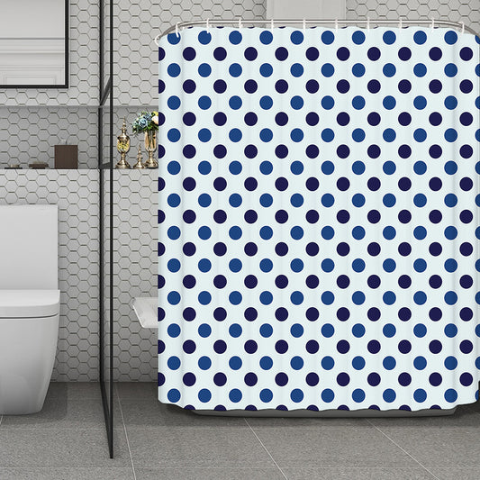 White And Blue Polka Dot Pattern Print Polyester Shower Curtain