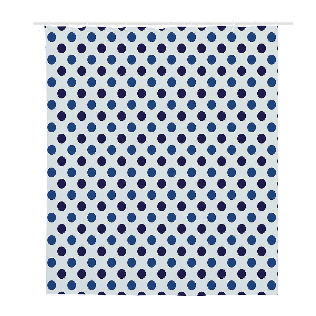White And Blue Polka Dot Pattern Print Polyester Shower Curtain