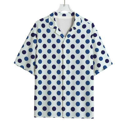White And Blue Polka Dot Pattern Print Rayon Hawaiian Shirt