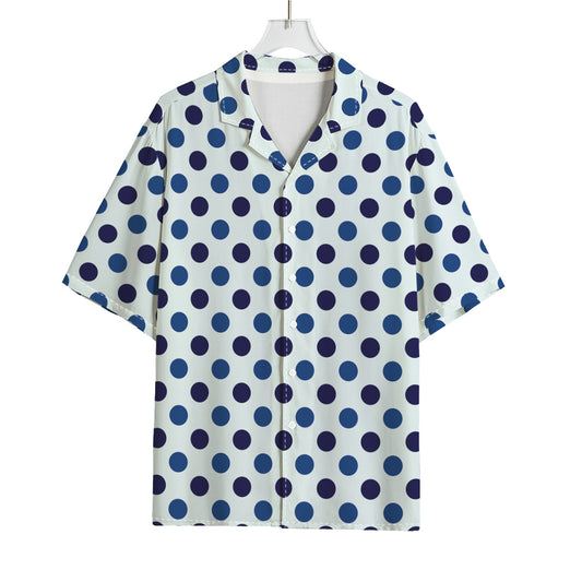 White And Blue Polka Dot Pattern Print Rayon Hawaiian Shirt