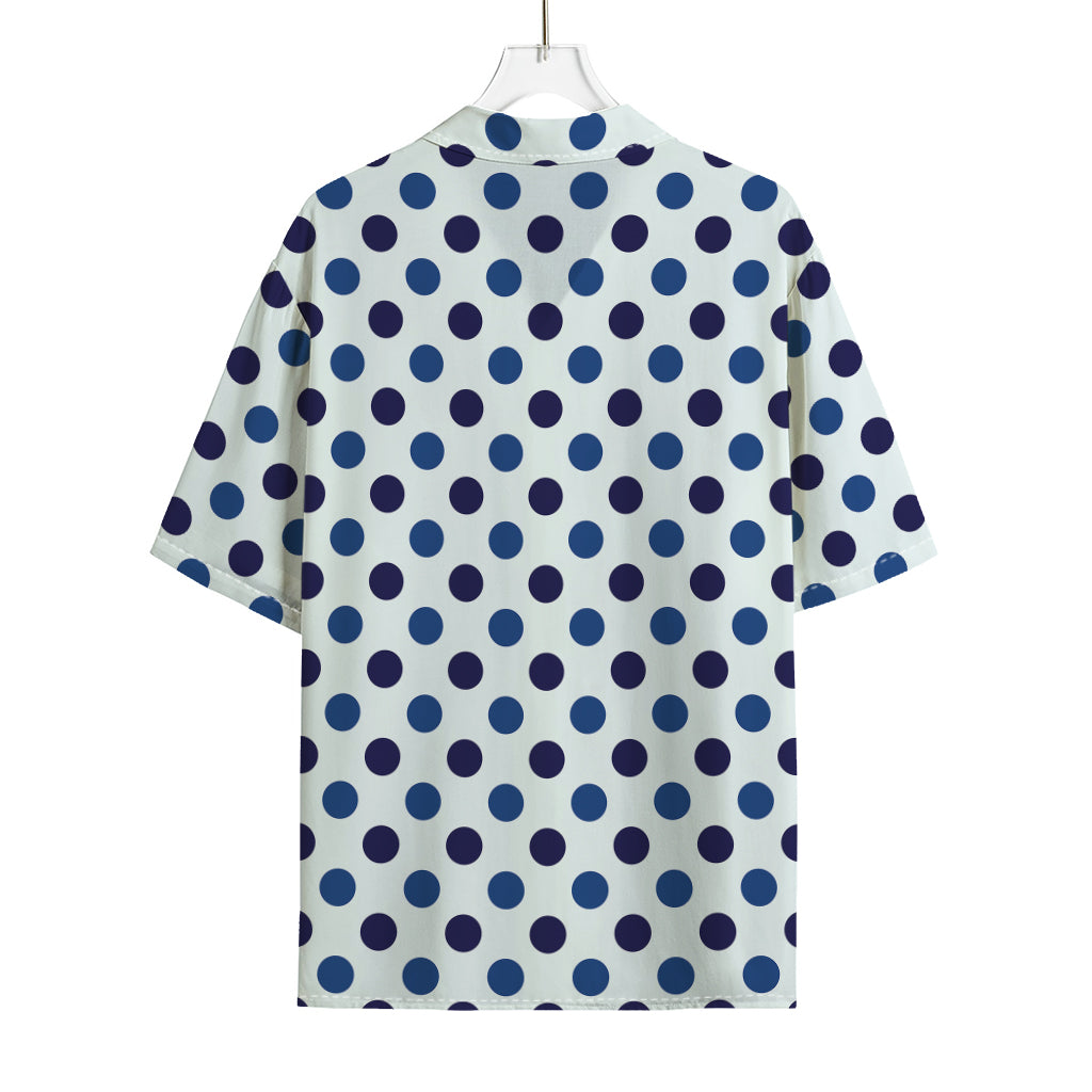 White And Blue Polka Dot Pattern Print Rayon Hawaiian Shirt