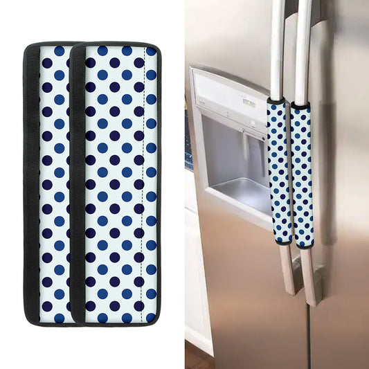 White And Blue Polka Dot Pattern Print Refrigerator Handle Covers