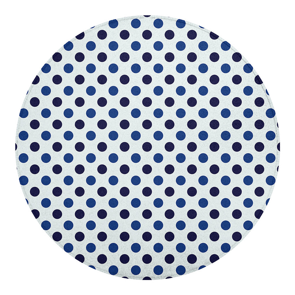 White And Blue Polka Dot Pattern Print Round Blanket