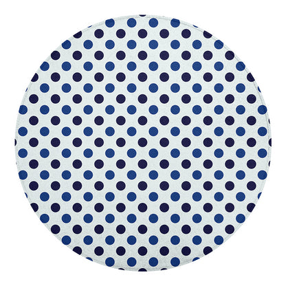 White And Blue Polka Dot Pattern Print Round Blanket