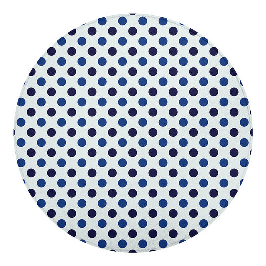 White And Blue Polka Dot Pattern Print Round Blanket