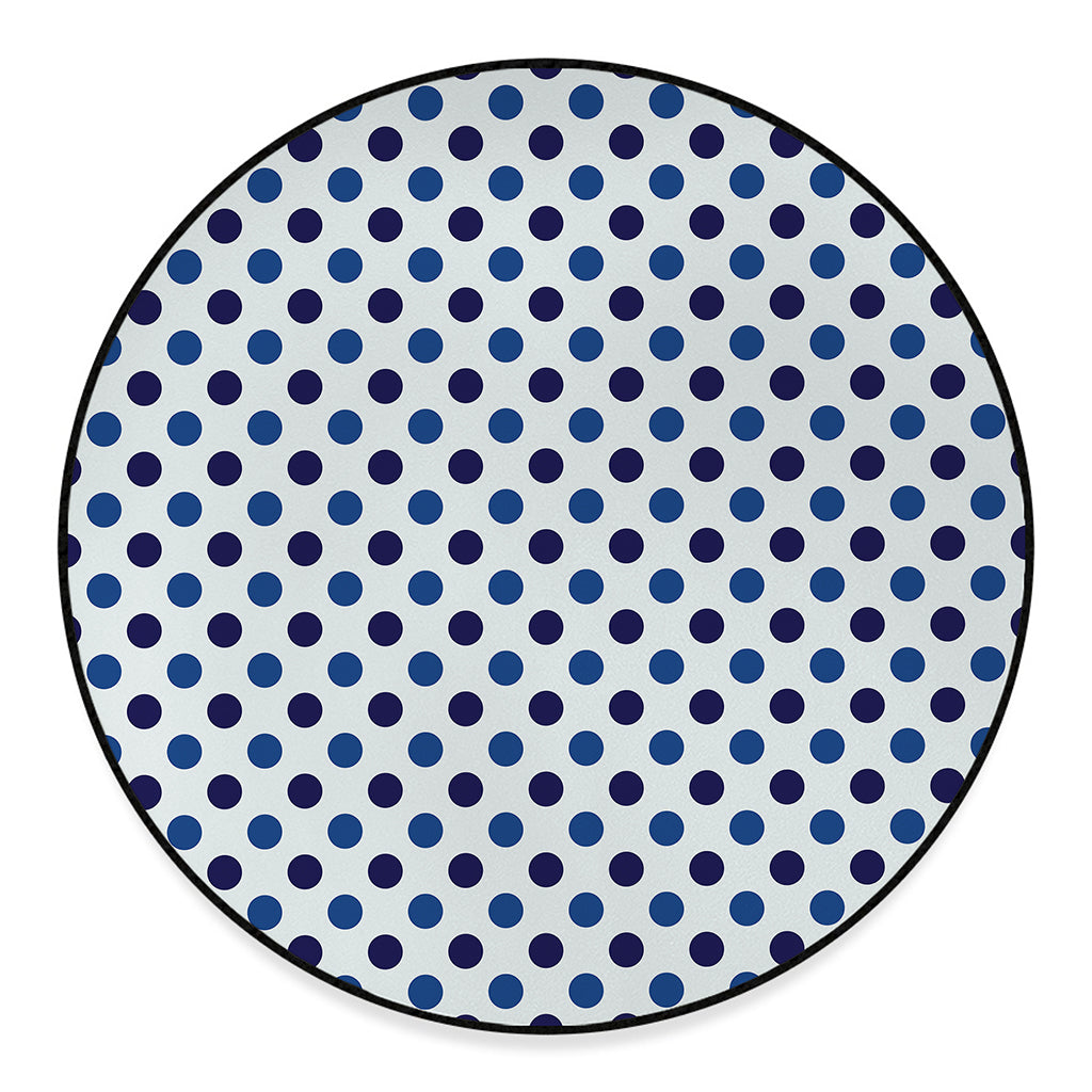 White And Blue Polka Dot Pattern Print Round Floor Mat