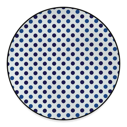 White And Blue Polka Dot Pattern Print Round Floor Mat