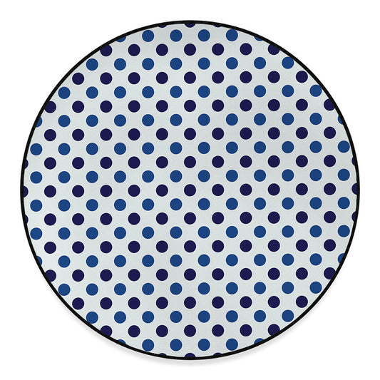 White And Blue Polka Dot Pattern Print Round Floor Mat