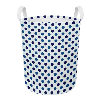 White And Blue Polka Dot Pattern Print Round Laundry Basket