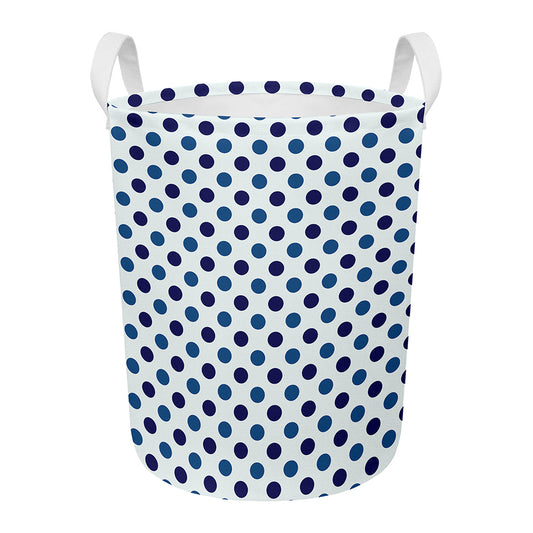 White And Blue Polka Dot Pattern Print Round Laundry Basket