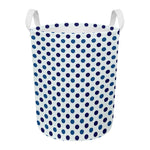White And Blue Polka Dot Pattern Print Round Laundry Basket